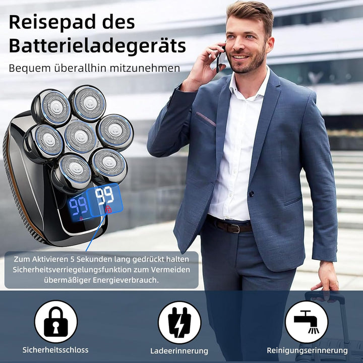 Rasierer Herren Elektrisch, 7 in 1 Elektrorasierer Herren mit 7 Rotierende Scherköpfe, IPX7 Wasserdi