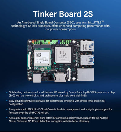 Tinker Board 2S 6-Core 2.0 GHz Rockchip RK3399 Single Board Computer 4GB RAM 16GB eMMC Storage GB LA