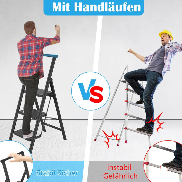 FIVMEN Trittleiter 3 Stufen Klappbar Leiter Klappleiter Treppenleiter Klapptritt Haushaltsleiter Tri