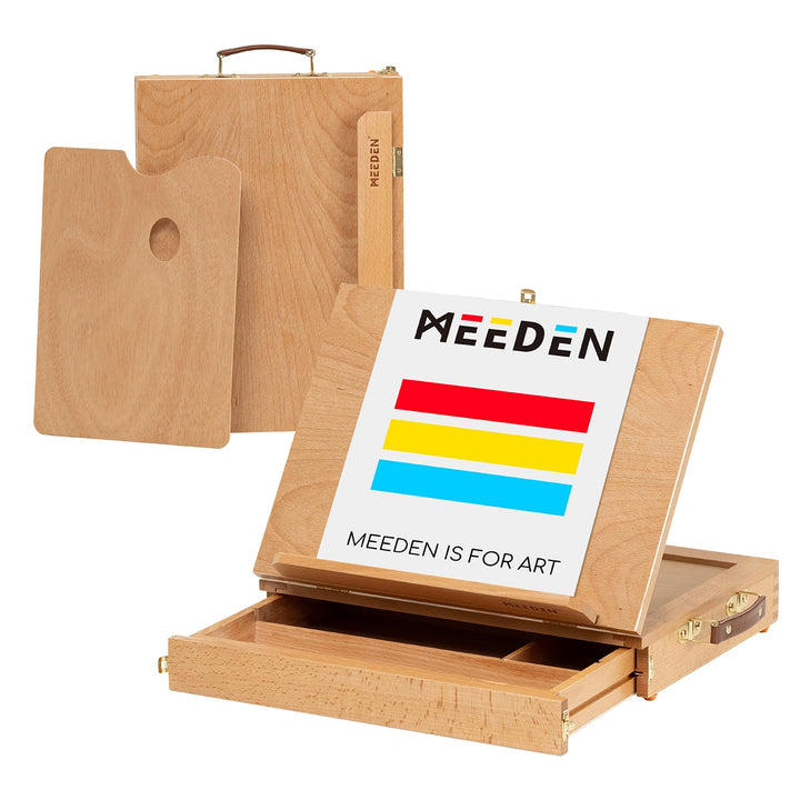 MEEDEN Tischstaffelei Box aus Holz, Portable Sketchbox aus Buchenholz mit Aufbewahrung, Verstellbare