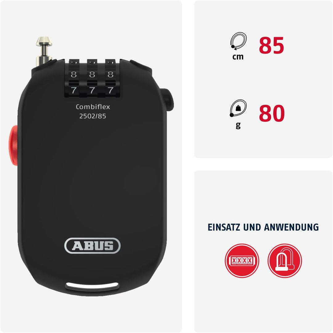 ABUS Spezialschloss Combiflex 2501/65 - Geeignet als Gepäcksicherung, Skischloss, Helmsicherung - mi