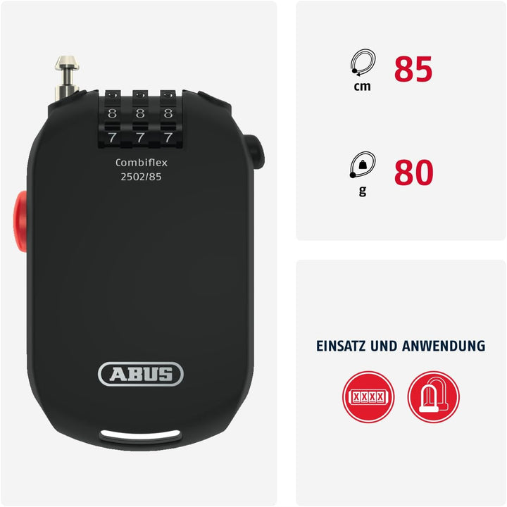 ABUS Spezialschloss Combiflex 2501/65 - Geeignet als Gepäcksicherung, Skischloss, Helmsicherung - mi