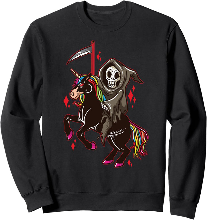 Skelett reitet auf einem dunklen Einhorn Genschenk Sweatshirt
