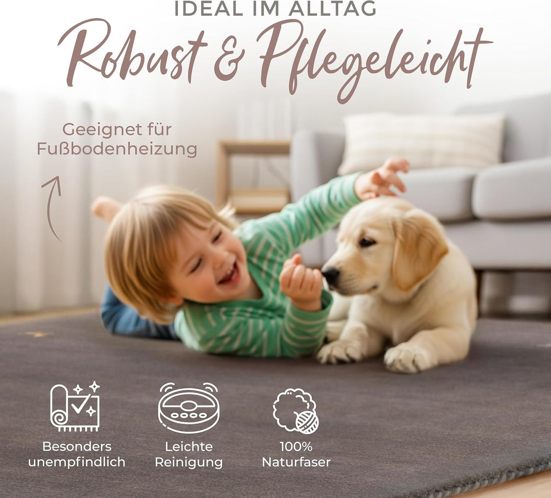 carpetfine Wollteppich Gabbeh Uni Grau 60x90 cm | Moderner Teppich für Wohn- und Schlafzimmer 60x90
