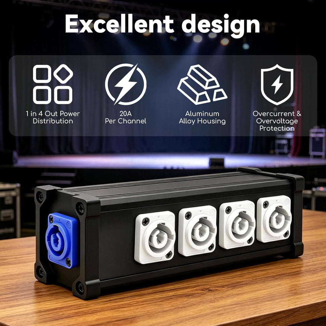 PowerCon Eingang zum Ausgang, 20A Splitter Box 1 in 4 out, 4 Power Verteiler für Bühnenlicht, LED-Bi