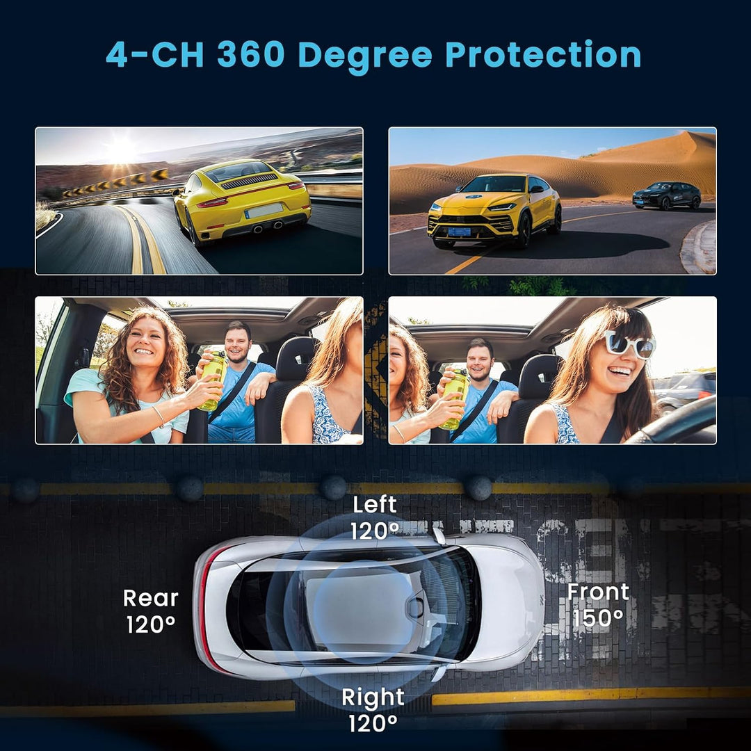 WiFi Dashcam Auto 4 Kanal, 360 Grad Dashcam FHD Vorne Hinten Innen Links und Rechts –Loop-Aufnahme,