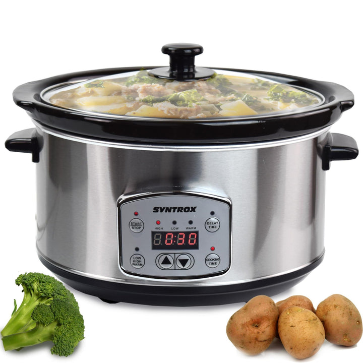 Syntrox 4,5 l Slow Cooker | Schmortopf | Schongarer | Multikocher Annot, digitale Küchenuhr, Schonen