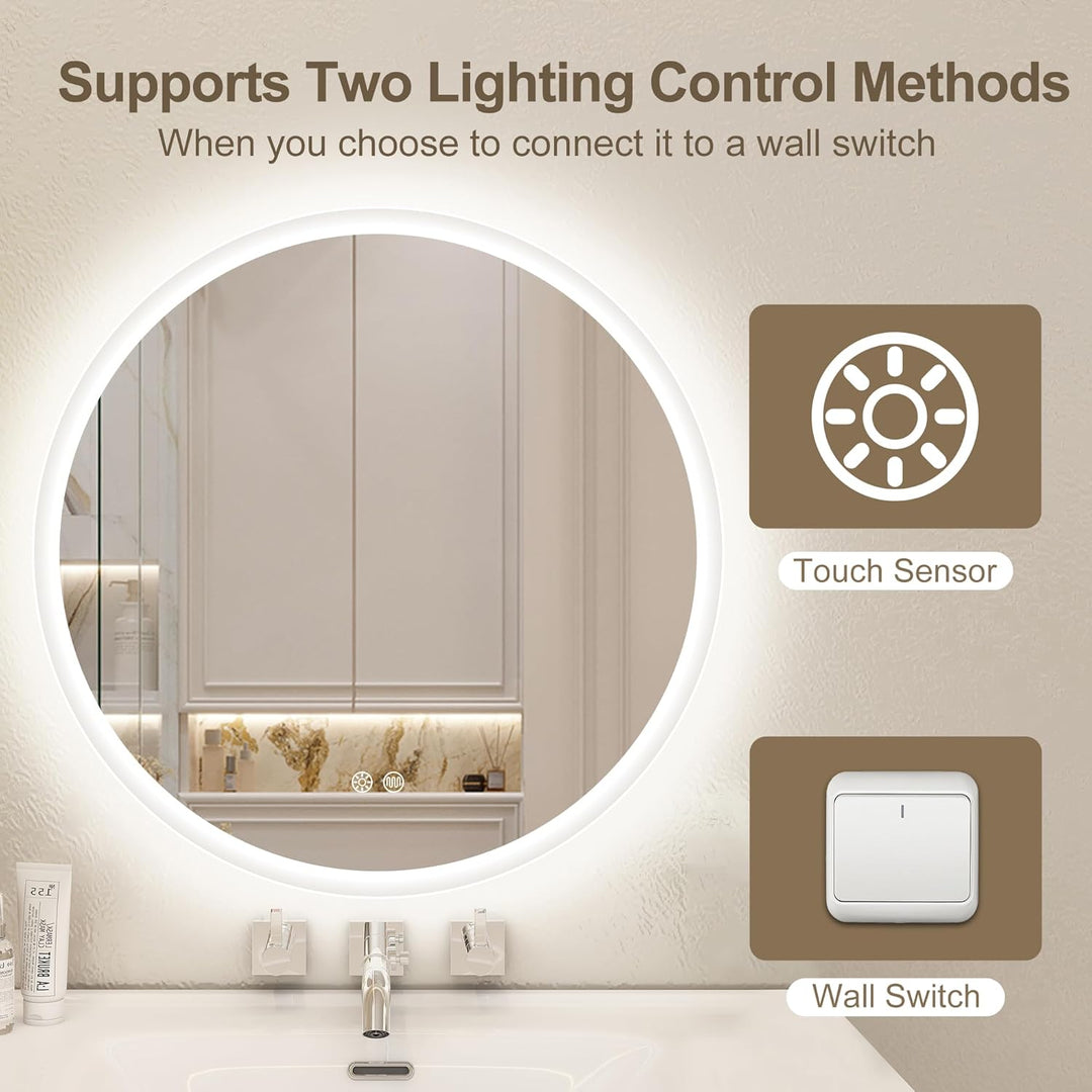 STARLEAD Rund-LED-Badspiegel-mit-Beleuchtung 80cm, Runder-Badezimmerspiegel mit Dimmbar, 3 Farbtempe