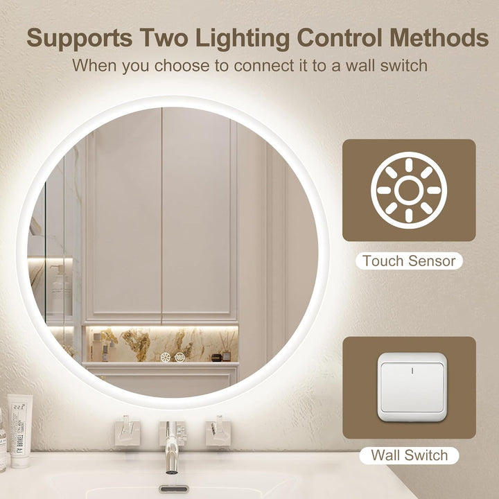 STARLEAD Rund-LED-Badspiegel-mit-Beleuchtung 80cm, Runder-Badezimmerspiegel mit Dimmbar, 3 Farbtempe