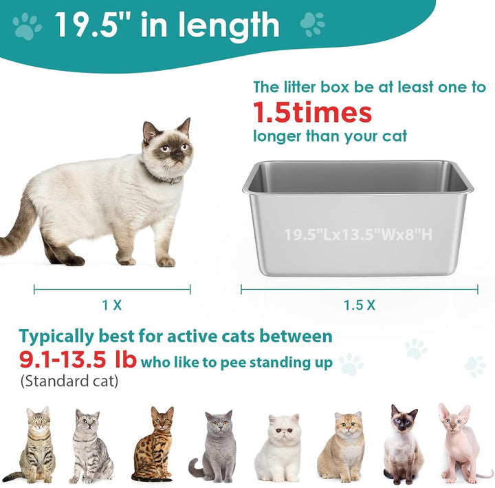 IKITCHEN Grosse Katzentoilette Edelstahl(50×35×20cm), Litter Box Katzenklo, Katzen und Kaninchen Met