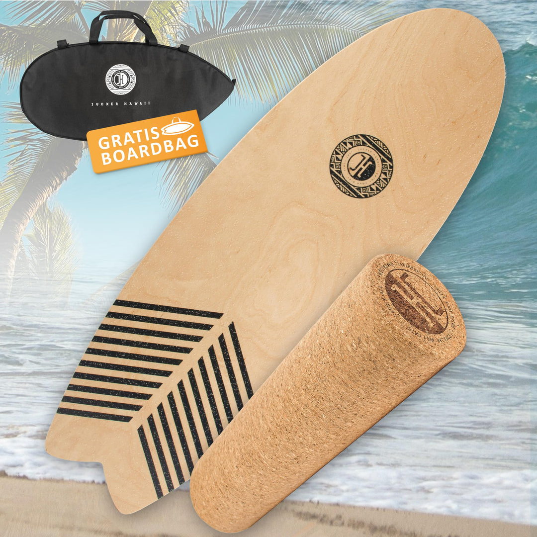 JUCKER HAWAII Balance Boards - Trick & Surf Balanceboard (100% Echtholz) mit extra rutschfester Ober