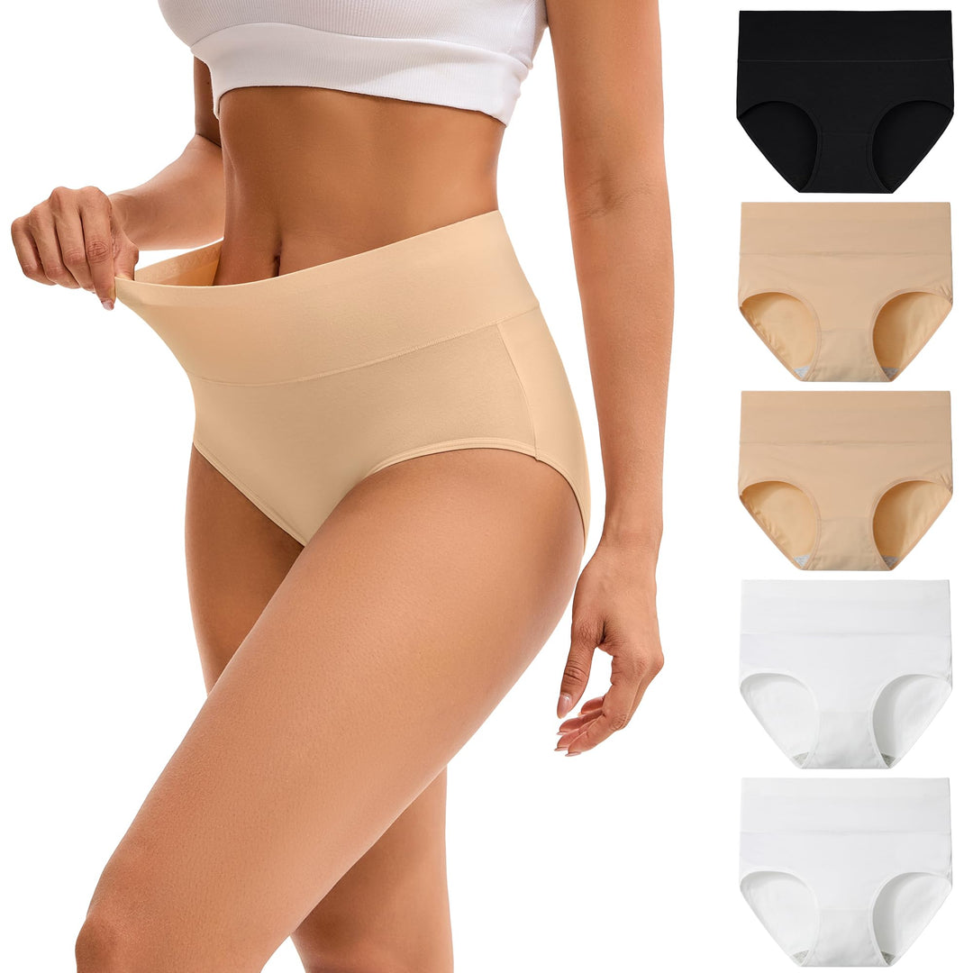 INNERSY Unterhosen Damen Baumwolle Stretch Slips Hohe Taille Weiche Unterwäsche Frauen 5er Pack XS S
