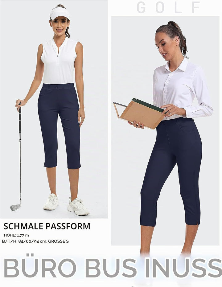 AjezMax Damen Golfhosen Capri Business Hose Elegante Golf Hosen Atmungsaktiv Yoga Büro Anzughosen El