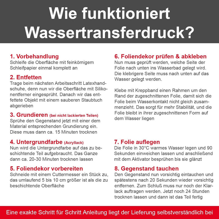 MST-DESIGN Wassertransferdruck Folie I Starter Set Klein I WTD Folie + Dippdivator/Aktivator + Zubeh