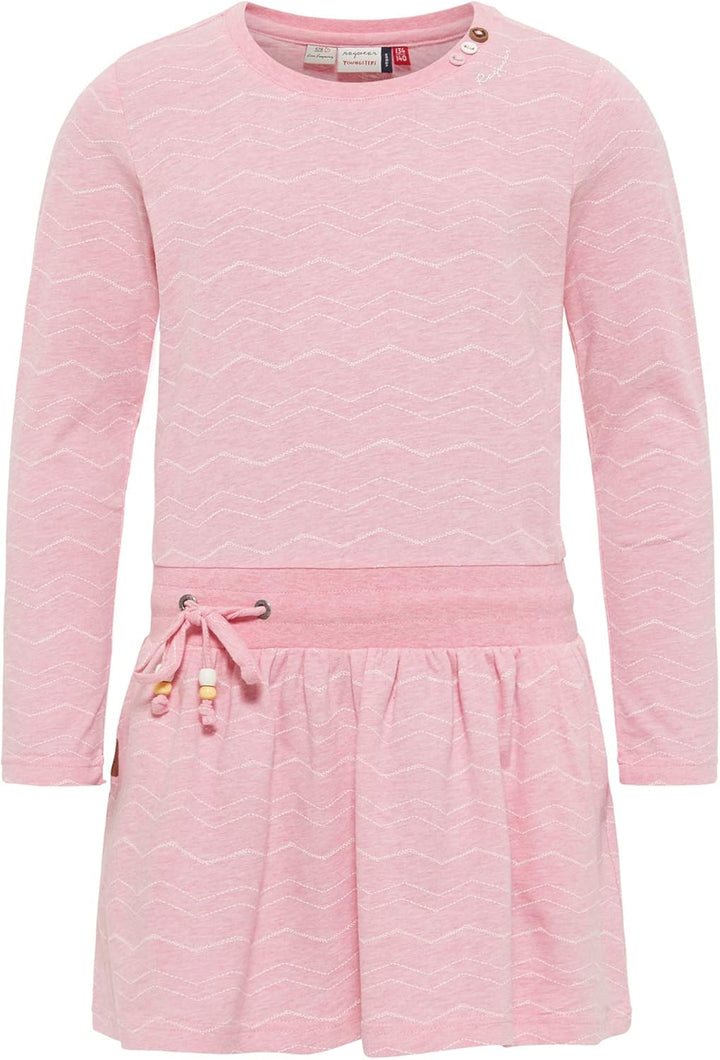 Ragwear Mädchen Kleid langärmelig mit Chevron-Muster, Kordel in der Taille, Taschen, 100% vegan, ide