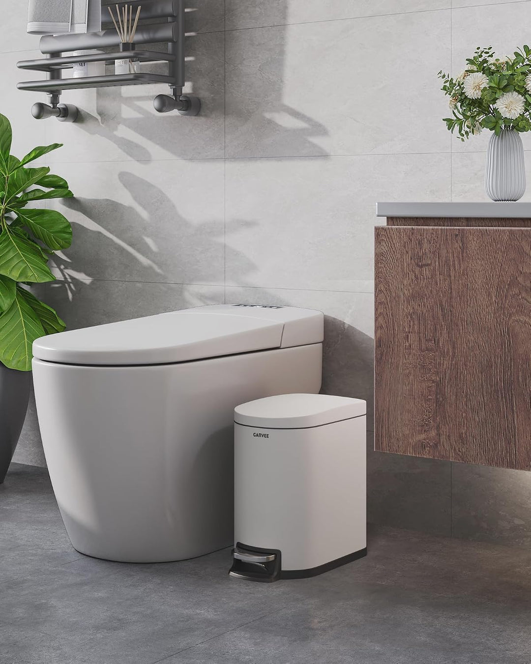 GarveeHome 6L Edelstahl-Badezimmer-Mülleimer, Weiss Weiss 6L, Weiss 6L