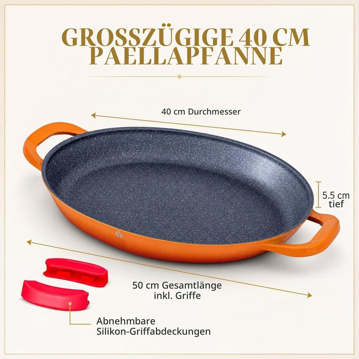 INTIGNIS Professionelle Paellapfanne | 40 cm grosse Bratpfanne | Aluminium | Antihaftbeschichteter M