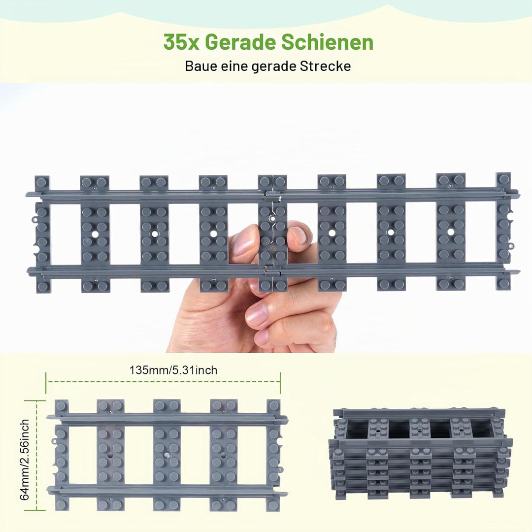 35 Stück Gerade Schienen Bausteine Set,APKLVSR City Schienen, City Zug Schienen Set,Spielzeug Eisenb