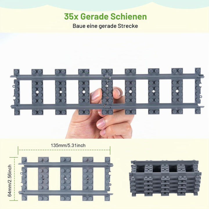35 Stück Gerade Schienen Bausteine Set,APKLVSR City Schienen, City Zug Schienen Set,Spielzeug Eisenb