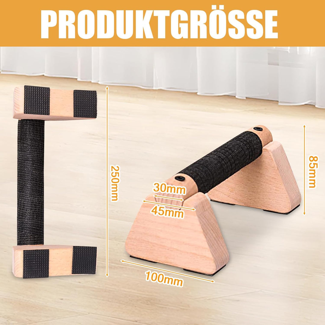 2 Pcs Liegestützgriffe, 25cm Holz Handstand Parallettes mit Rutschfeste Gummipuffer, Gelenksschonend