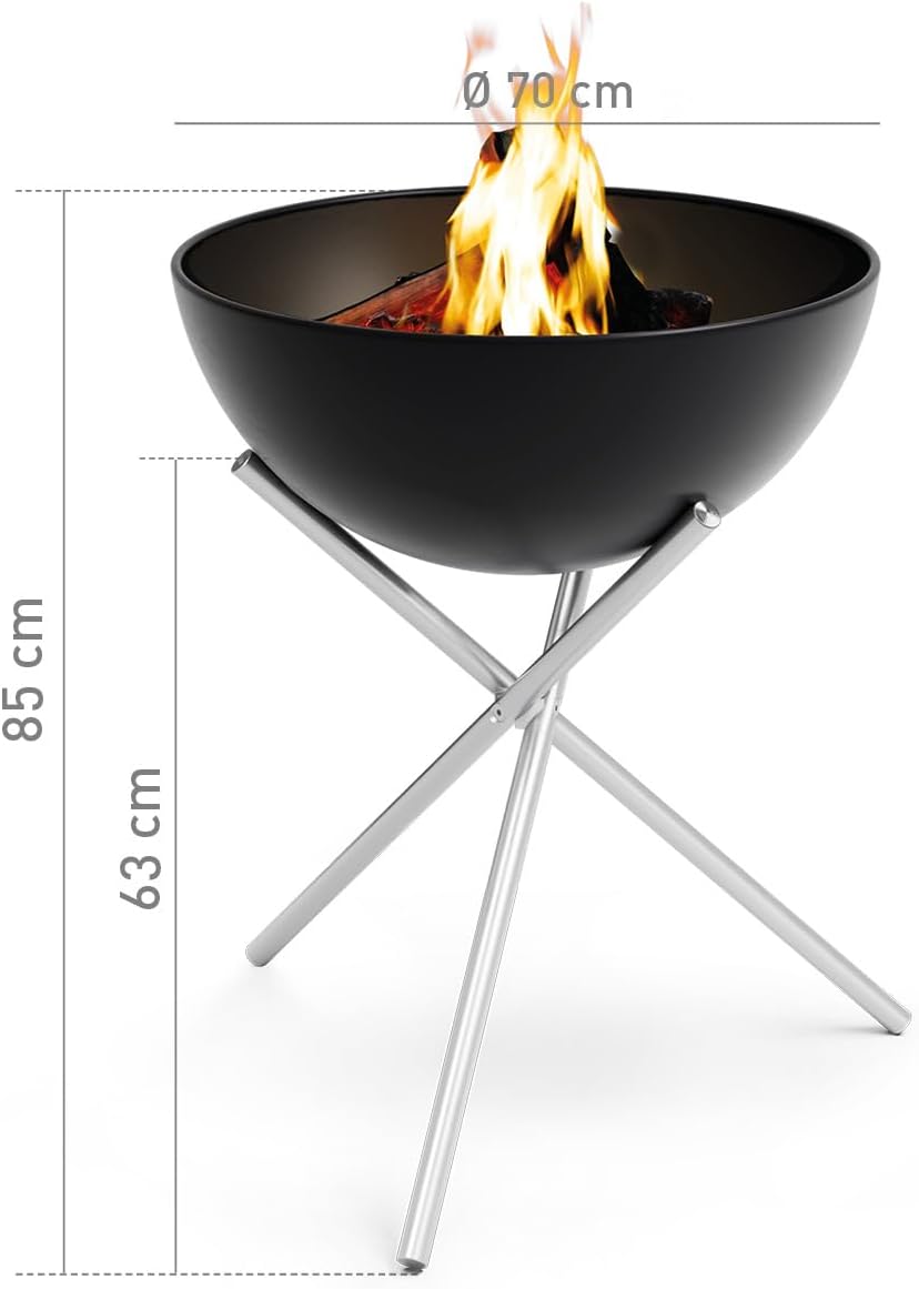 höfats - BOWL 70 Feuerschale mit Edelstahl Dreibein - raucharme Verbrennung - Feuerstelle mit Planch