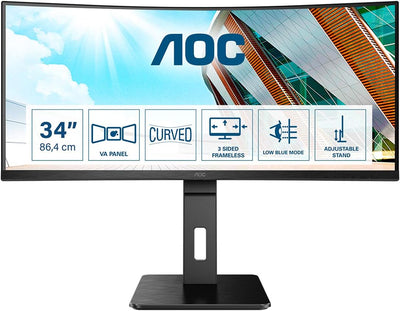 AOC CU34P2A - 34 Zoll WQHD Curved Monitor (3440x1440, 100Hz, HDMI, DisplayPort, USB Hub) schwarz USB