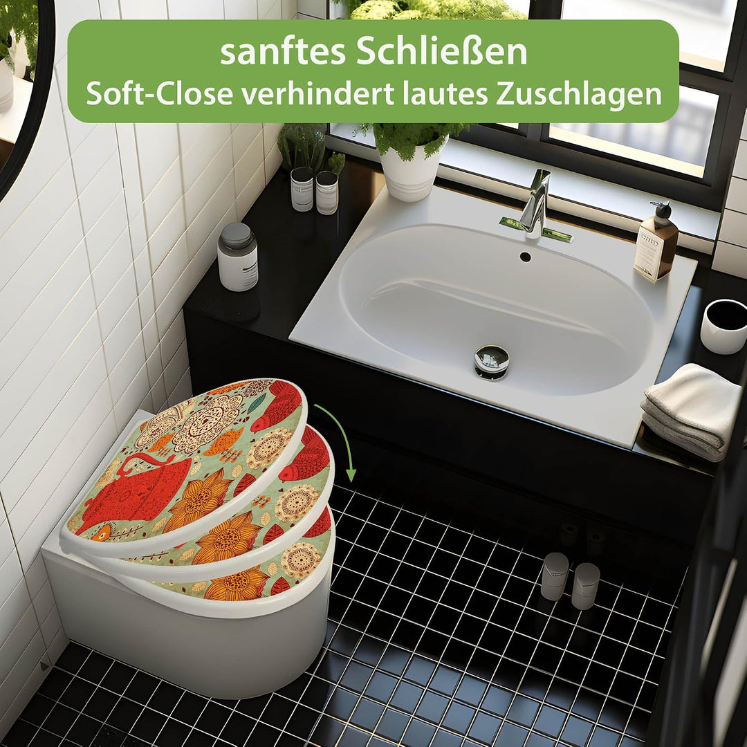 banjado Toilettendeckel mit Absenkautomatik 44,5x37cm - Soft Close Toilettensitz - WC Sitz mit Absen