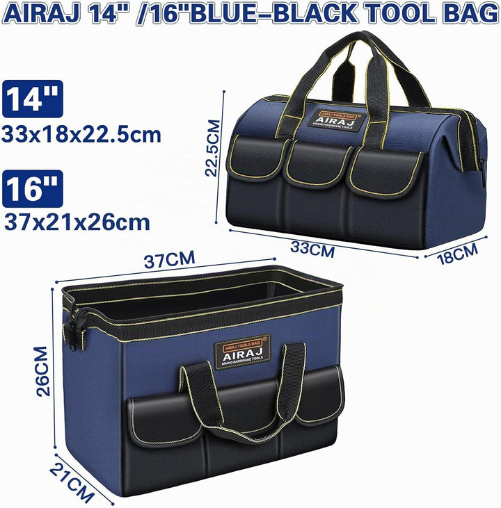 AIRAJ Werkzeugtaschen 14" & 16",Blau-Schwarzer Werkzeugtaschen Organizer mit 5 Taschen, Multifunktio