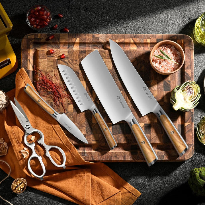 Sunnecko Messerblock mit Messer -Messerset für Küche mit Holzblock, Küchenmesser set 6-tlg, Kochmess