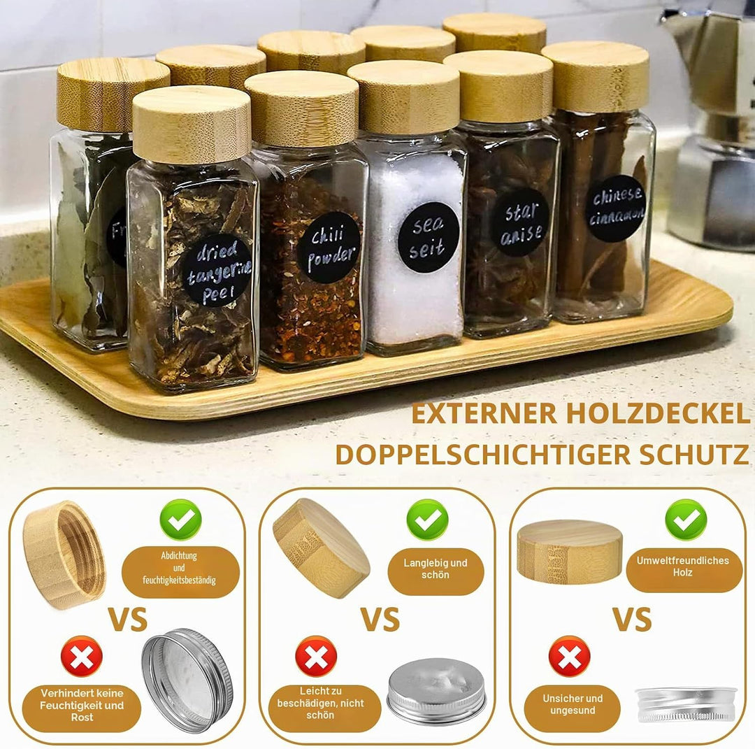 Gewürzgläser 24 Stück Set mit Gewürzetiketten,Quadratische 120 ml Gewürzdosen mit Trichter,Streueins