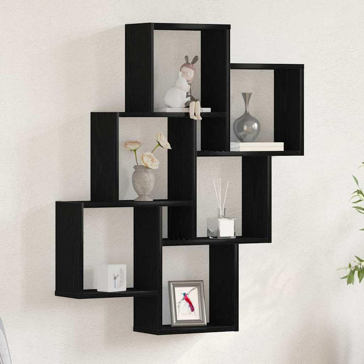 vidaXL Wandregal Schwarz Eichen-Optik 78 x 15 x 93 cm Holzwerkstoff, Wohnzimmer, moderner rechteckig