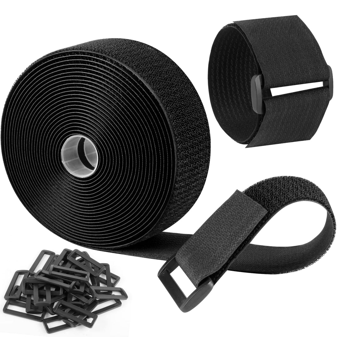 6m klettband kabelbinder mit 30 Schnalle, Frei Zuschneidbar Klettverschluss Band - 5cm Breit, wieder