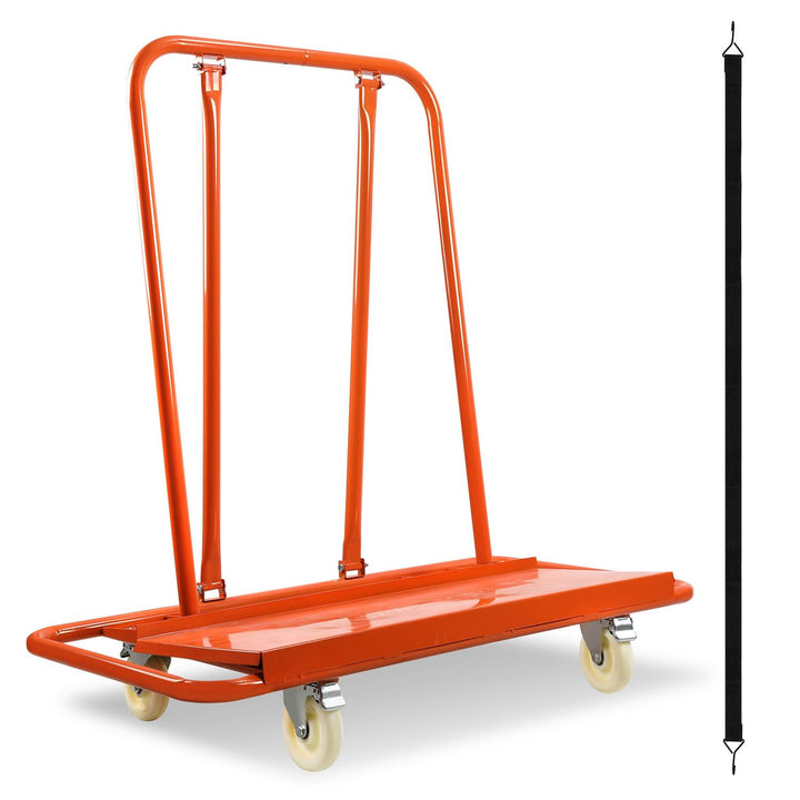 Plattenwagen 1000 kg, 4 Lenkrollen mit Bremsen, Spanngurt