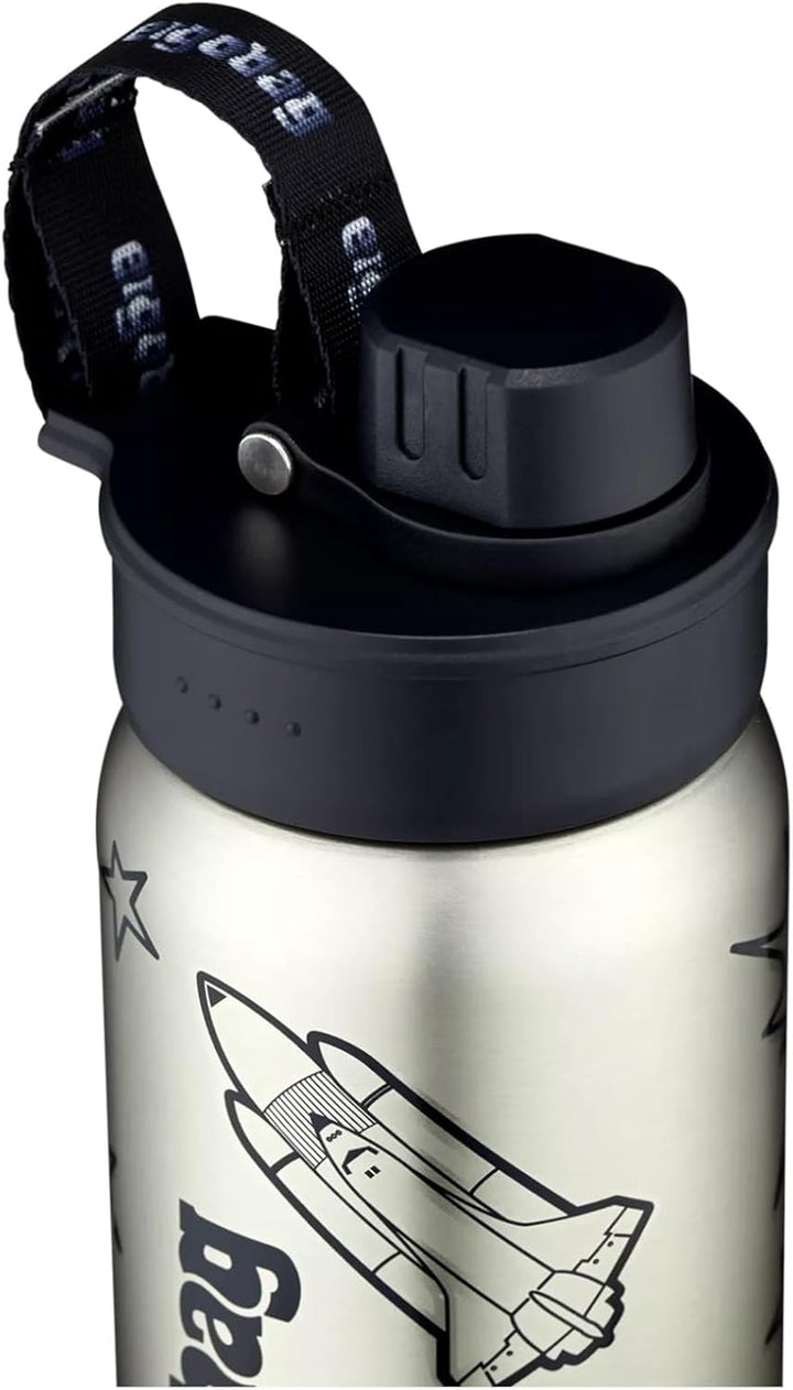 ergobag Edelstahl Trinkflasche Schwarz | 500 ml Fassungsvermögen mit verschiedenen Motiven für Kinde