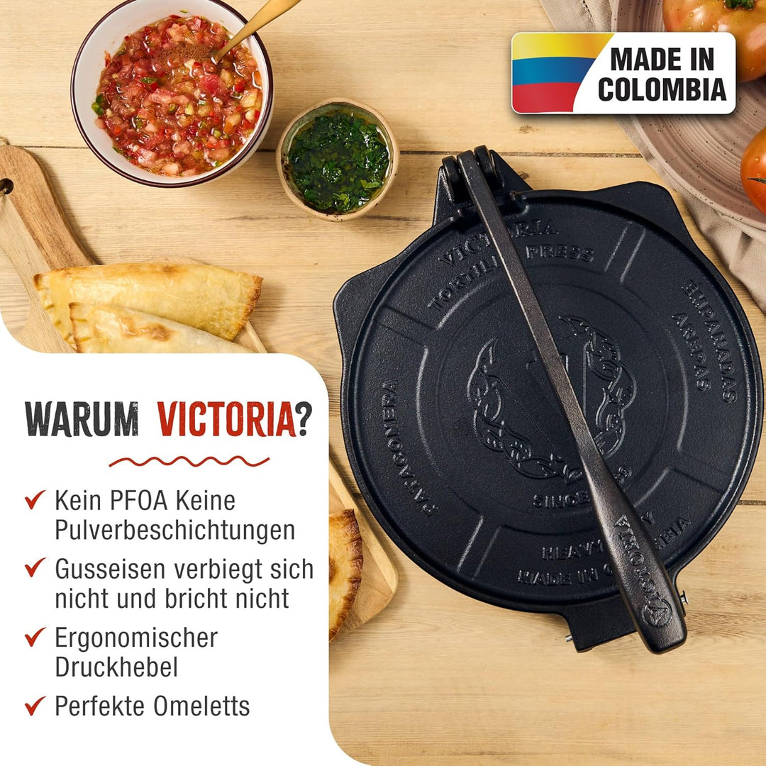 Victoria Tortilla-Presse, 25,4 cm, kommerzielle Qualität, aus Gusseisen, Burrito-Presse, unverwüstli