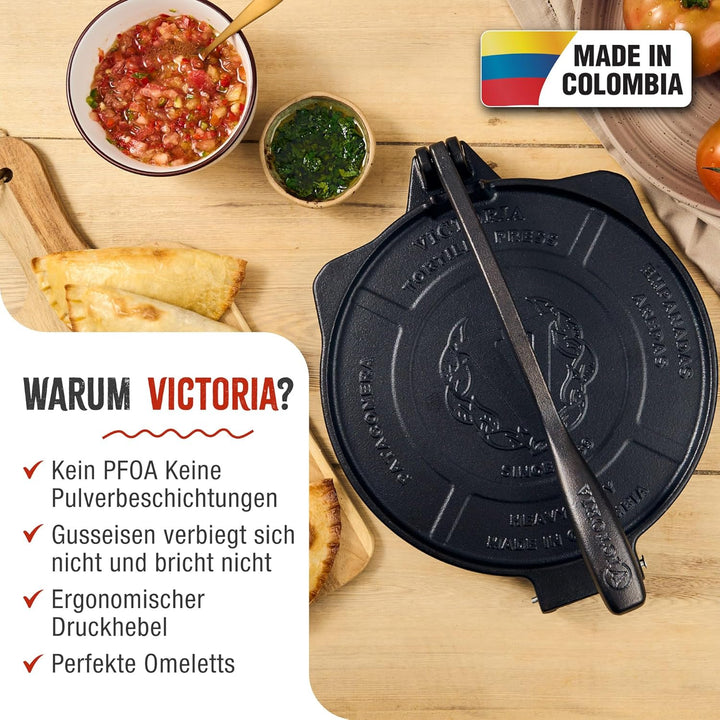 Victoria Tortilla-Presse, 25,4 cm, kommerzielle Qualität, aus Gusseisen, Burrito-Presse, unverwüstli