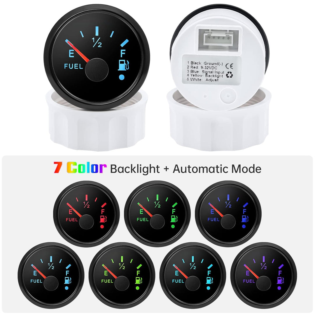 Kraftstoffanzeige, Kraftstoffstandsanzeige 52 mm 0-190ohms mit 7-Farben Hintergrundbeleuchtung Und A