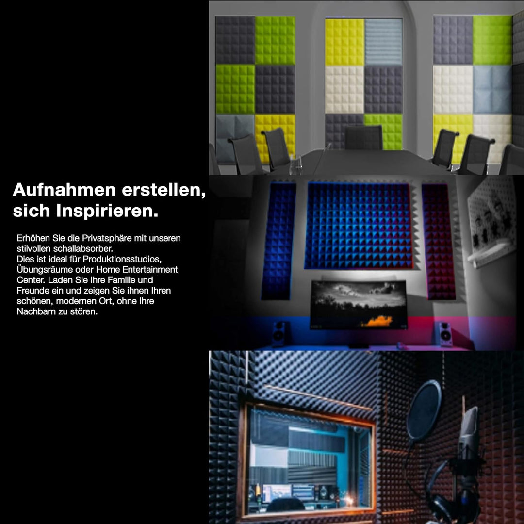Fstop Labs 12 Stücke Akustikschaumstoff, 2,5x30x30 cm, 3D Hochdichte Schallabsorber Wand, Hall-Echo-
