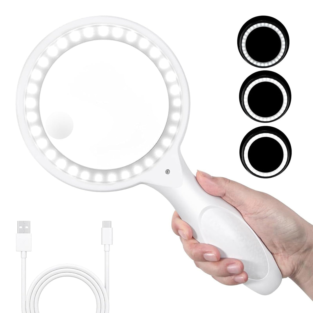 Lupe mit Licht, 60 Fach 33 LED Handlupe 30XLeselupe mit Licht, USB-Aufladung Lupe 3 Modi Leselupe fü