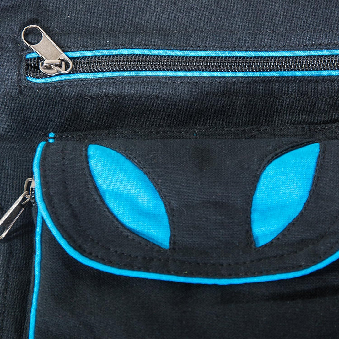 Kunst und Magie Goa Schulter-Bauchtasche Gürteltasche Hippie PSY, Farbe:Schwarz/Blau Schwarz / Blau,