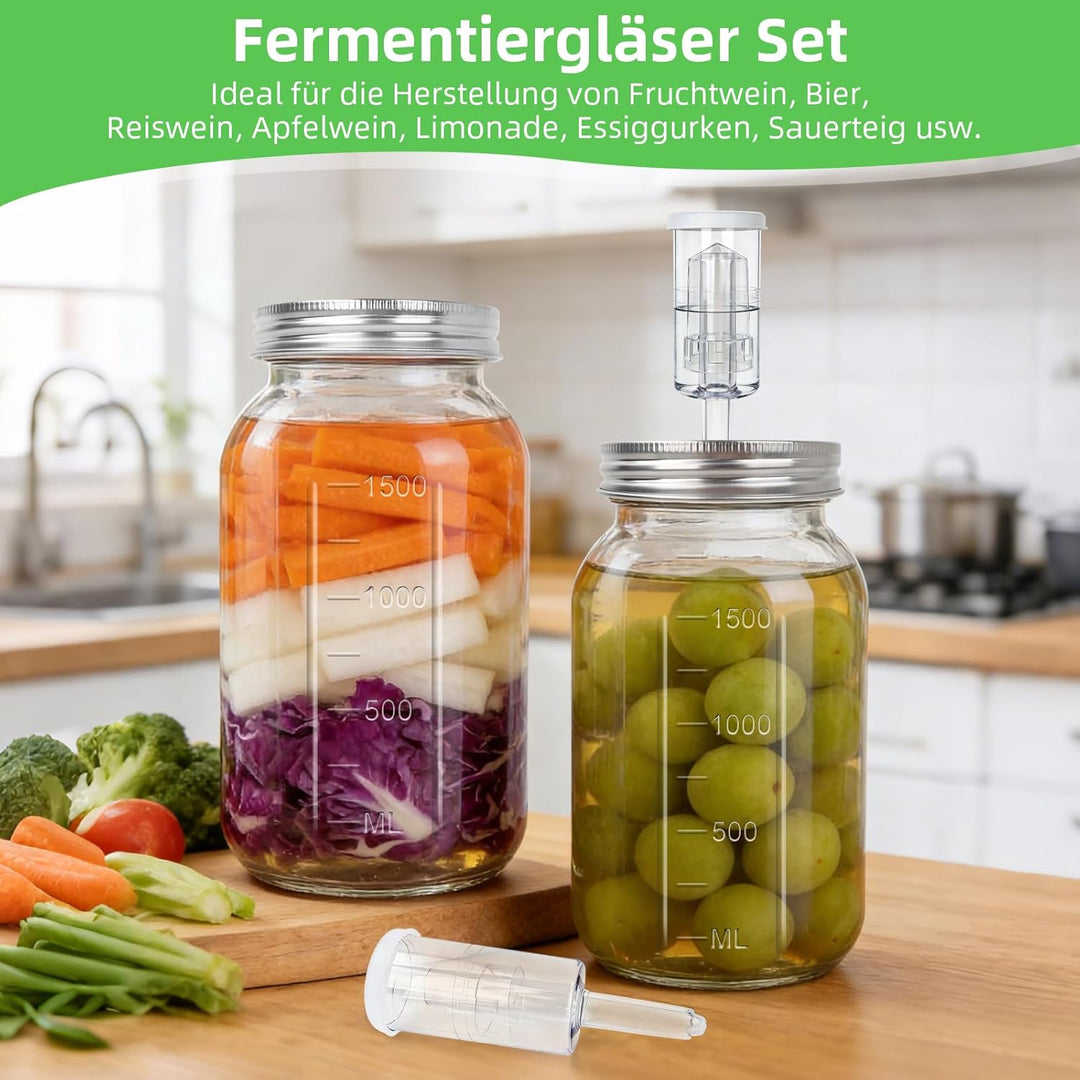 AULEEP 2L Fermentierglas mit Gewicht & Gärventil, 2er Fermentationsglas mit Fermentiergewichte, Ferm