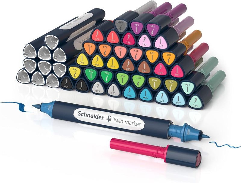 Schneider 040 Paint-It Twinmarker Set V1 (Brush Tip & 1,0 mm Rundspitze, farbintensive Tinte auf Was