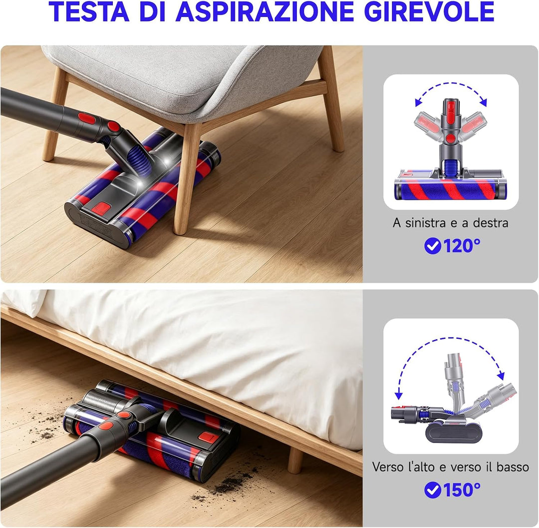 Rollenkopf kompatibel mit Dyson V7 V8 V10 V11 mit LED-Licht Blau, Blau