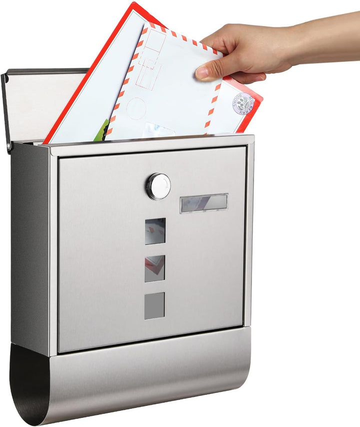 SONGMICS Briefkasten, Postkasten, Schloss mit Kupfer-Schliesszylinder und drehbarer Abdeckung, Sicht