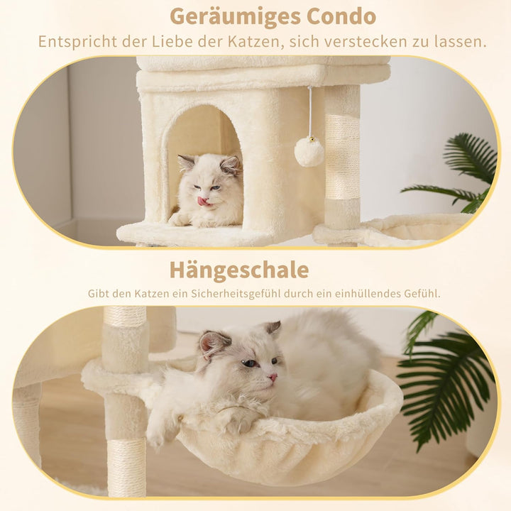 Heybly Katzenbaum, kleiner Kratzbaum für Katzen, 75 cm hoch, mit oberer Plattform, Hängematte, Klett