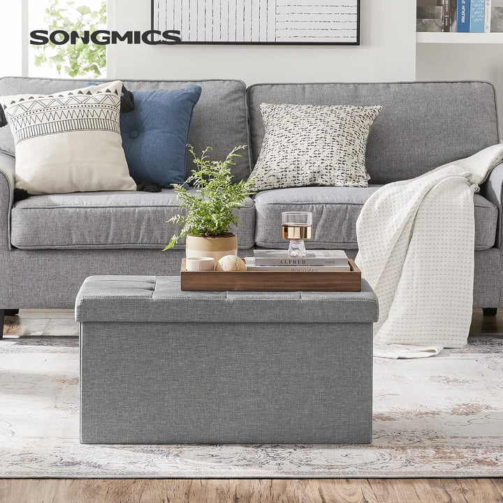 SONGMICS 76 cm Sitzbank mit Stauraum, 2er Set, klappbare Sitztruhe, Aufbewahrungsbox, Fussbank, hell