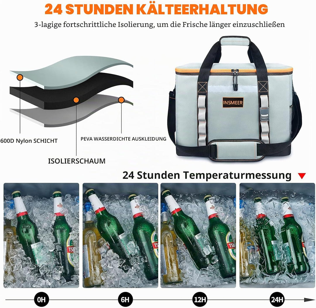 INSMEER 48L/25L Gross Kühltasche Faltbare, 65/32 Can Thermotasche Picknicktasche Lunchtasche Kühlbox