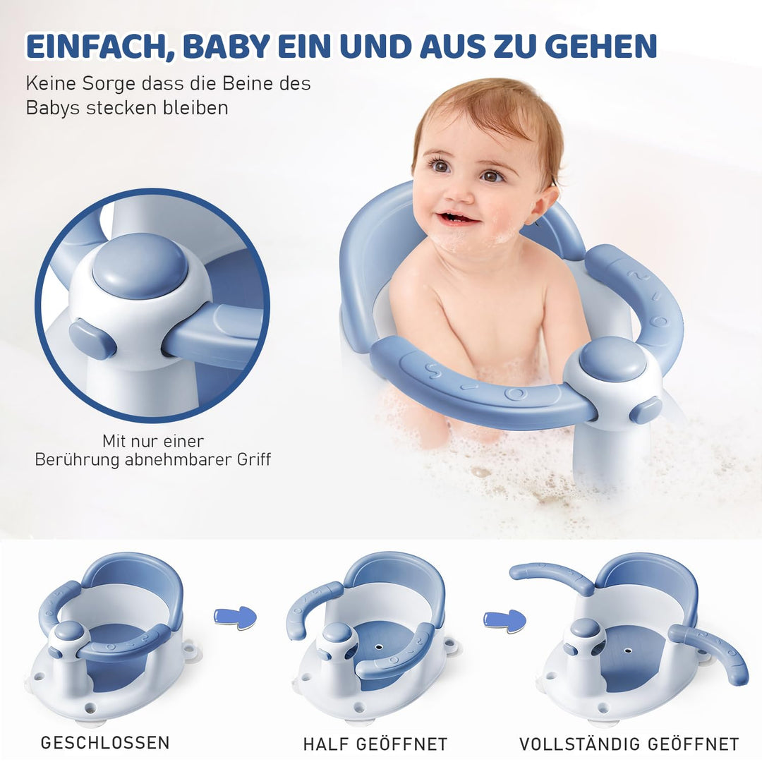 Baby Badesitz - Badewannensitz ab 6 bis 24 monate - Badewannen mit 4-starken Saugnäpfen und 360° Run