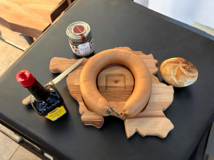 Saarlandbrett Frühstücksbrettchen aus Holz, Legendärer Lyoner-Maggi Style, für Saarländer, Lusitge G