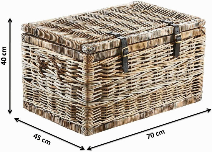 Kobolo Truhe Korbtruhe Sitztruhe - Rattan - grau - mit Textil - 70x45x40 cm